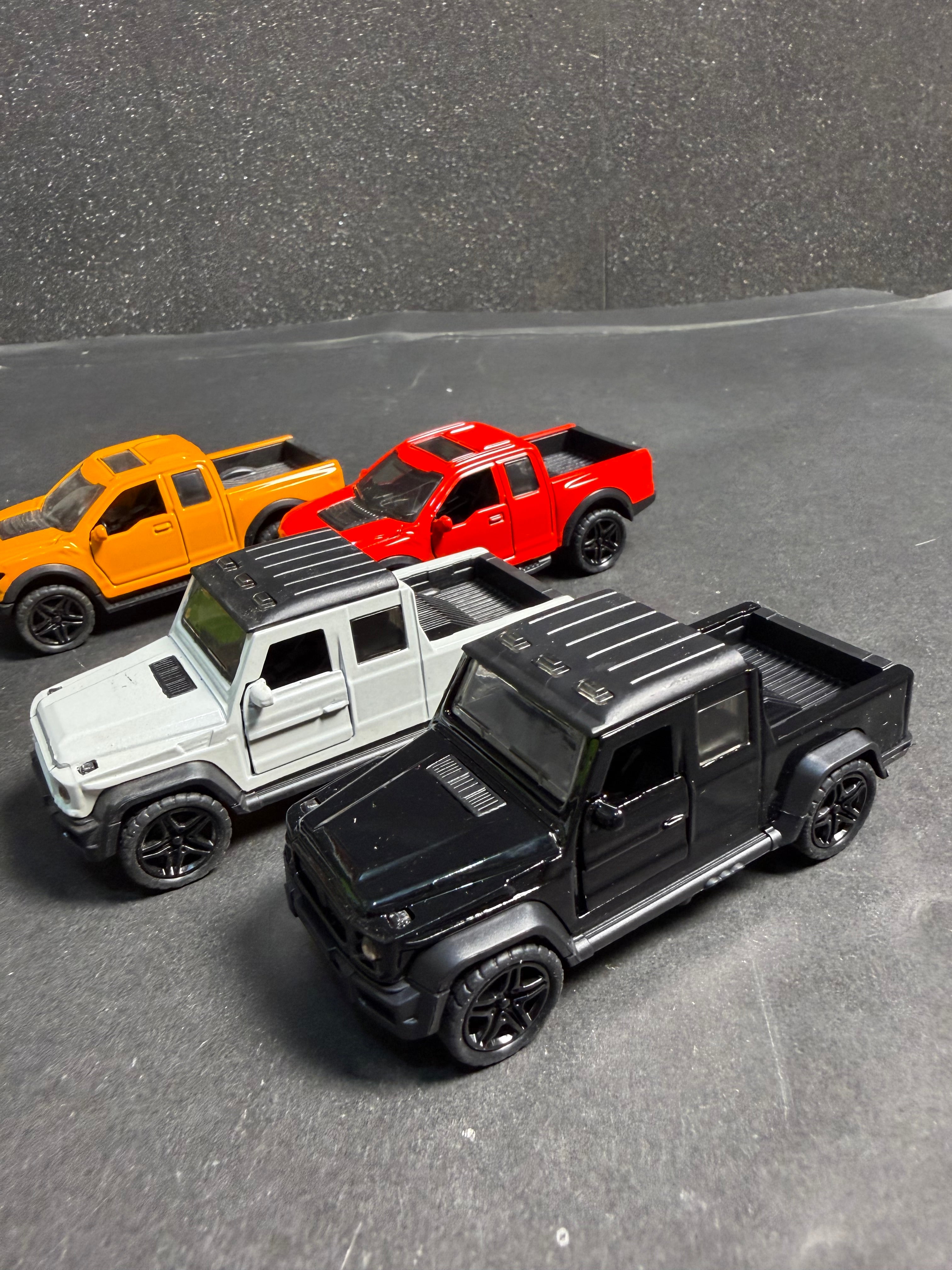 1:43 Scale Diecast Metal Pickup Truck – Pack of 4 | Pull Back | Openable Doors
