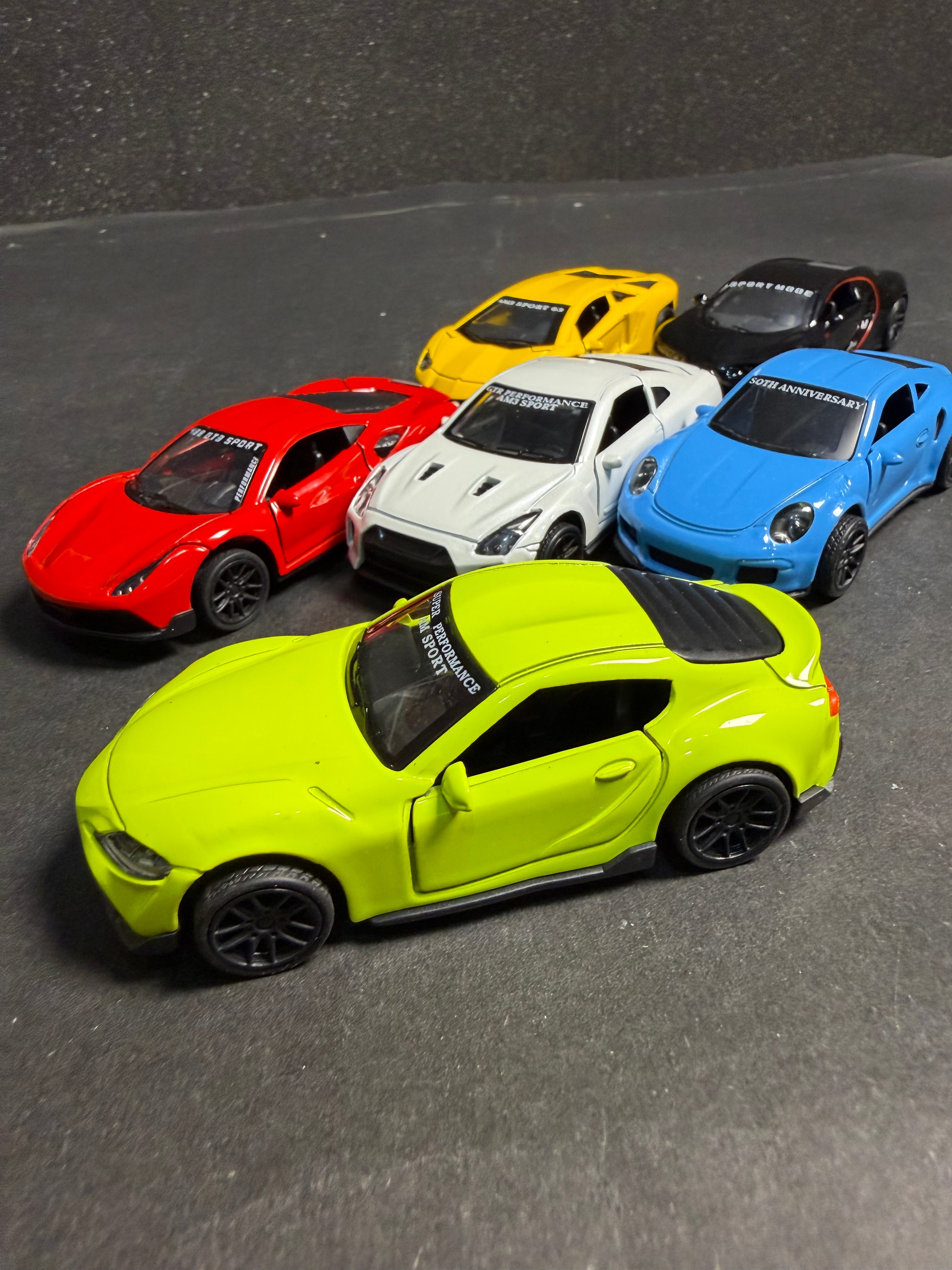 1:43 Scale Diecast Metal Sports Cars Set of 6 | Pull Back | Openable Doors | Premium Toy Cars