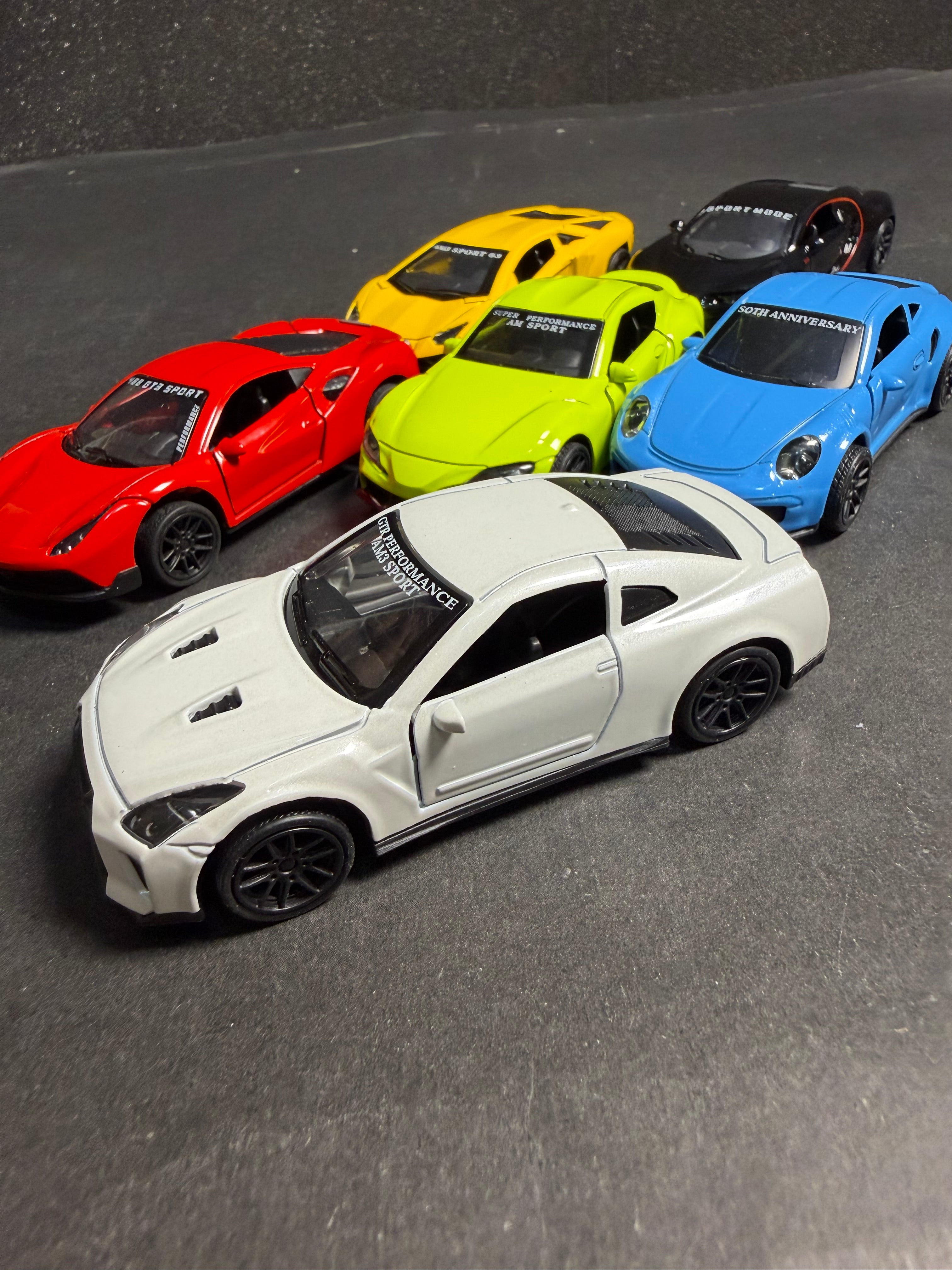 1:43 Scale Diecast Metal Sports Cars Set of 6 | Pull Back | Openable Doors | Premium Toy Cars