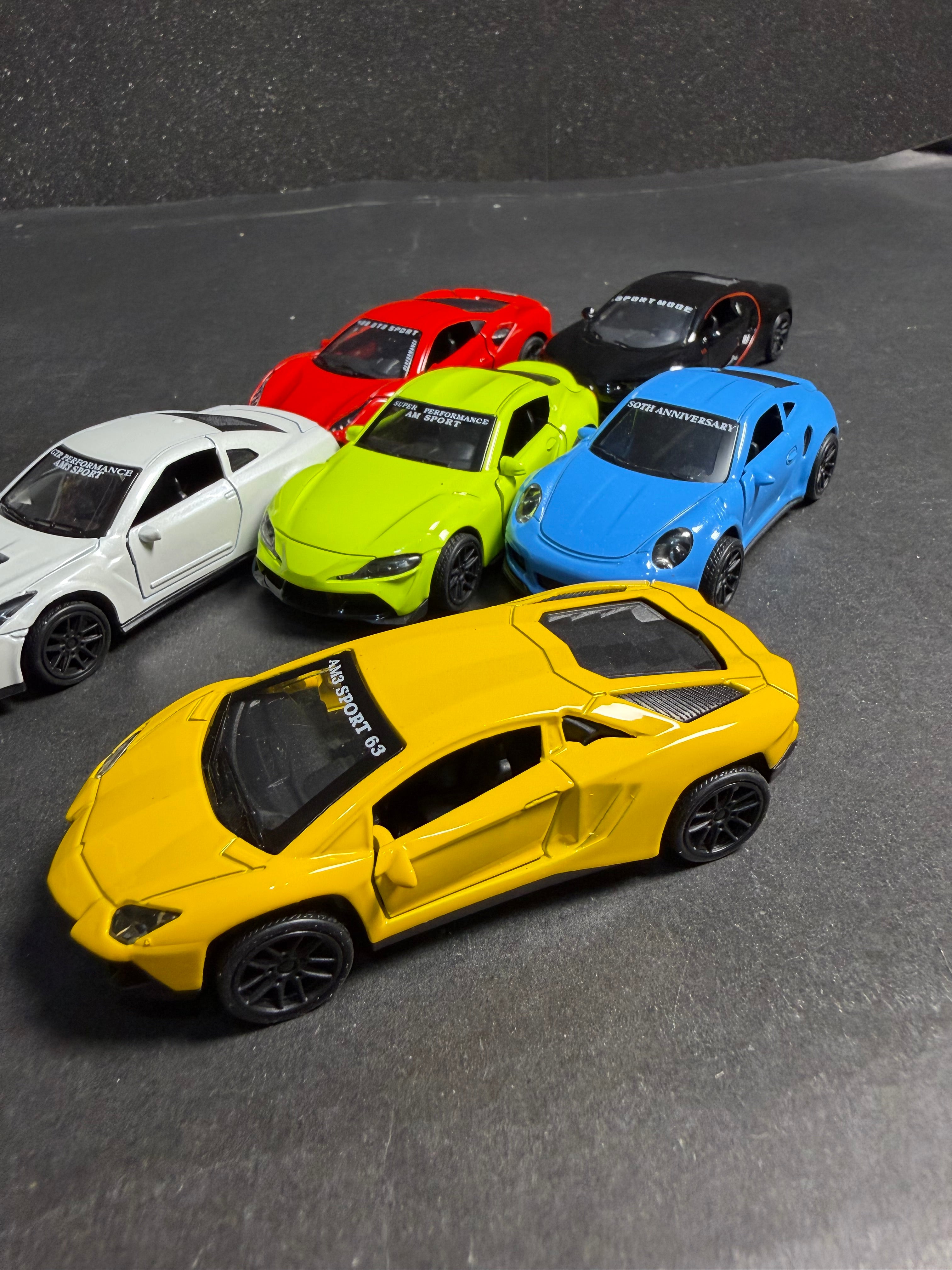1:43 Scale Diecast Metal Sports Cars Set of 6 | Pull Back | Openable Doors | Premium Toy Cars