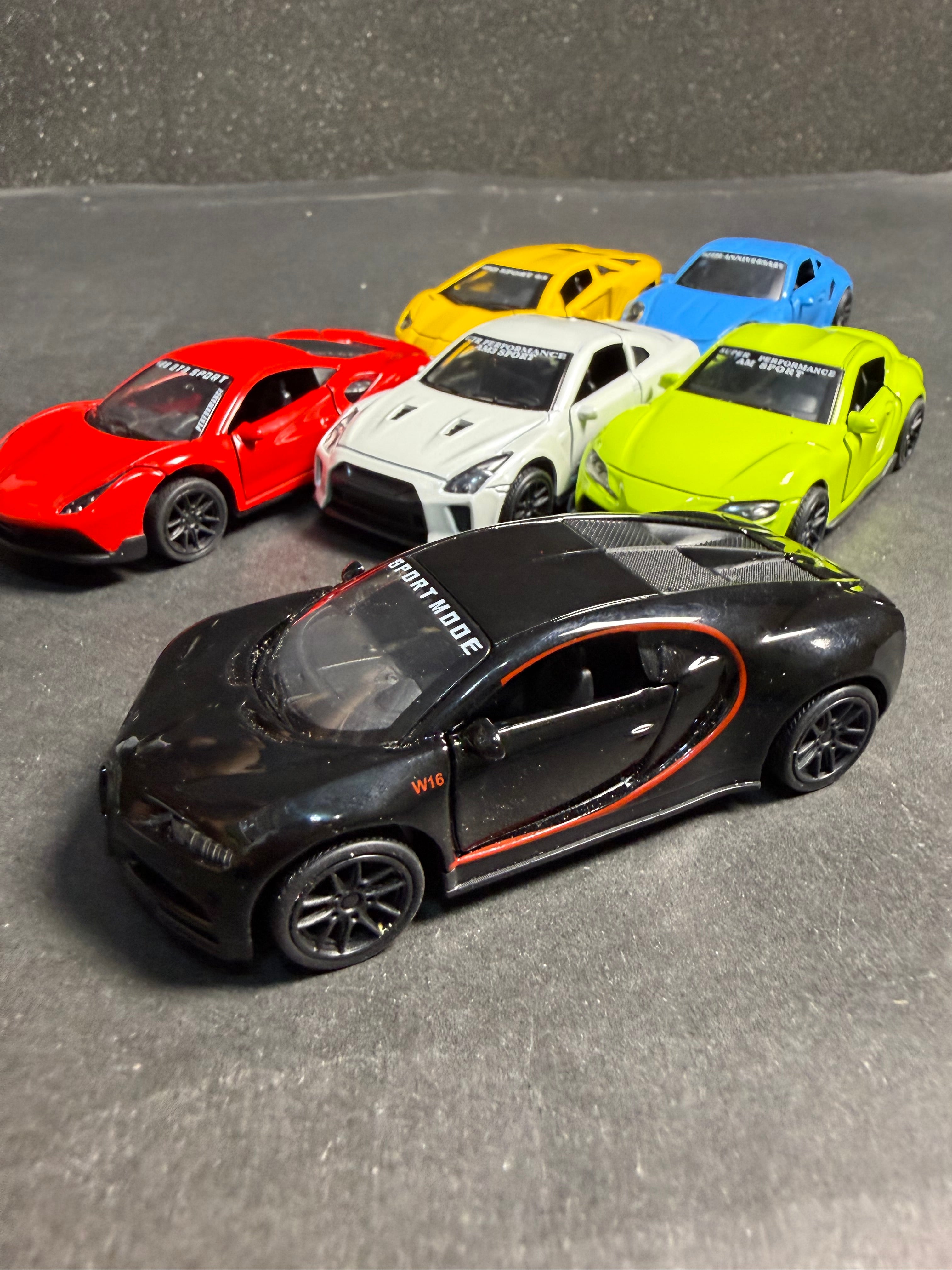 1:43 Scale Diecast Metal Sports Cars Set of 6 | Pull Back | Openable Doors | Premium Toy Cars