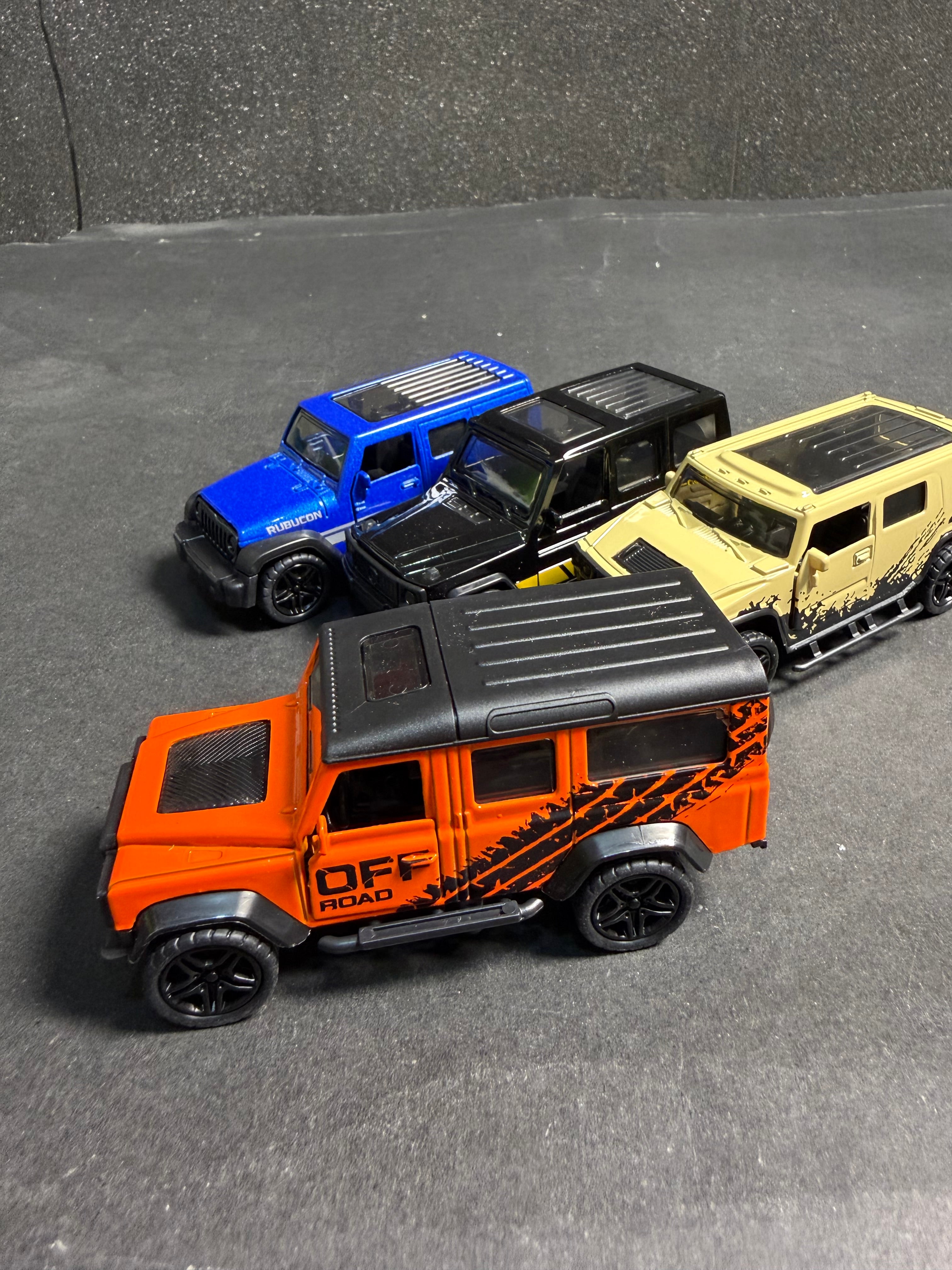 1:43 Scale Off-Road SUV Diecast Metal Cars – Pack of 4 | Pull Back | Openable Doors