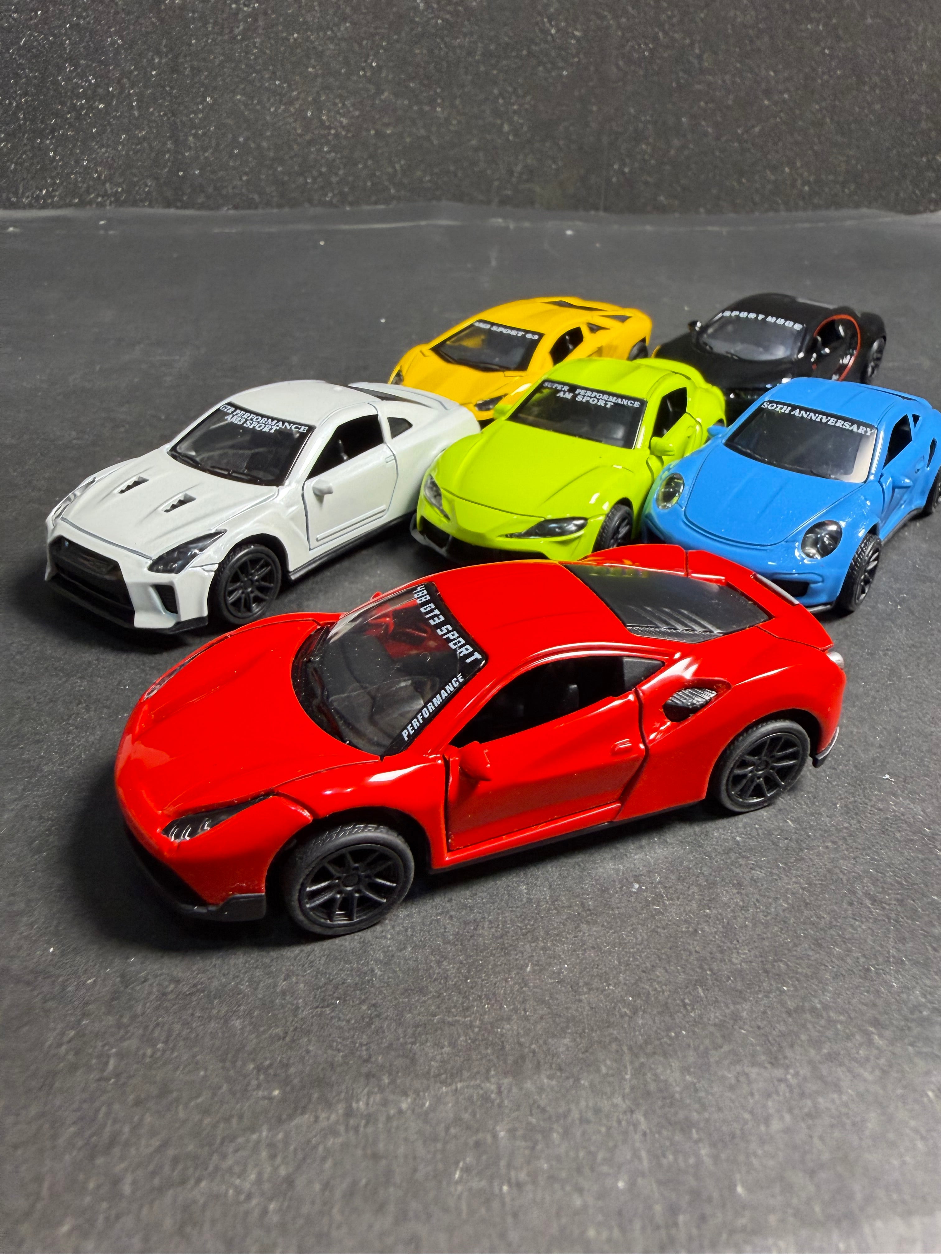 1:43 Scale Diecast Metal Sports Cars Set of 6 | Pull Back | Openable Doors | Premium Toy Cars