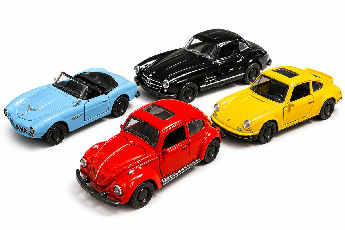 1:43 Scale Diecast Metal Cars – Pack of 4 | Pull Back | Openable Doors