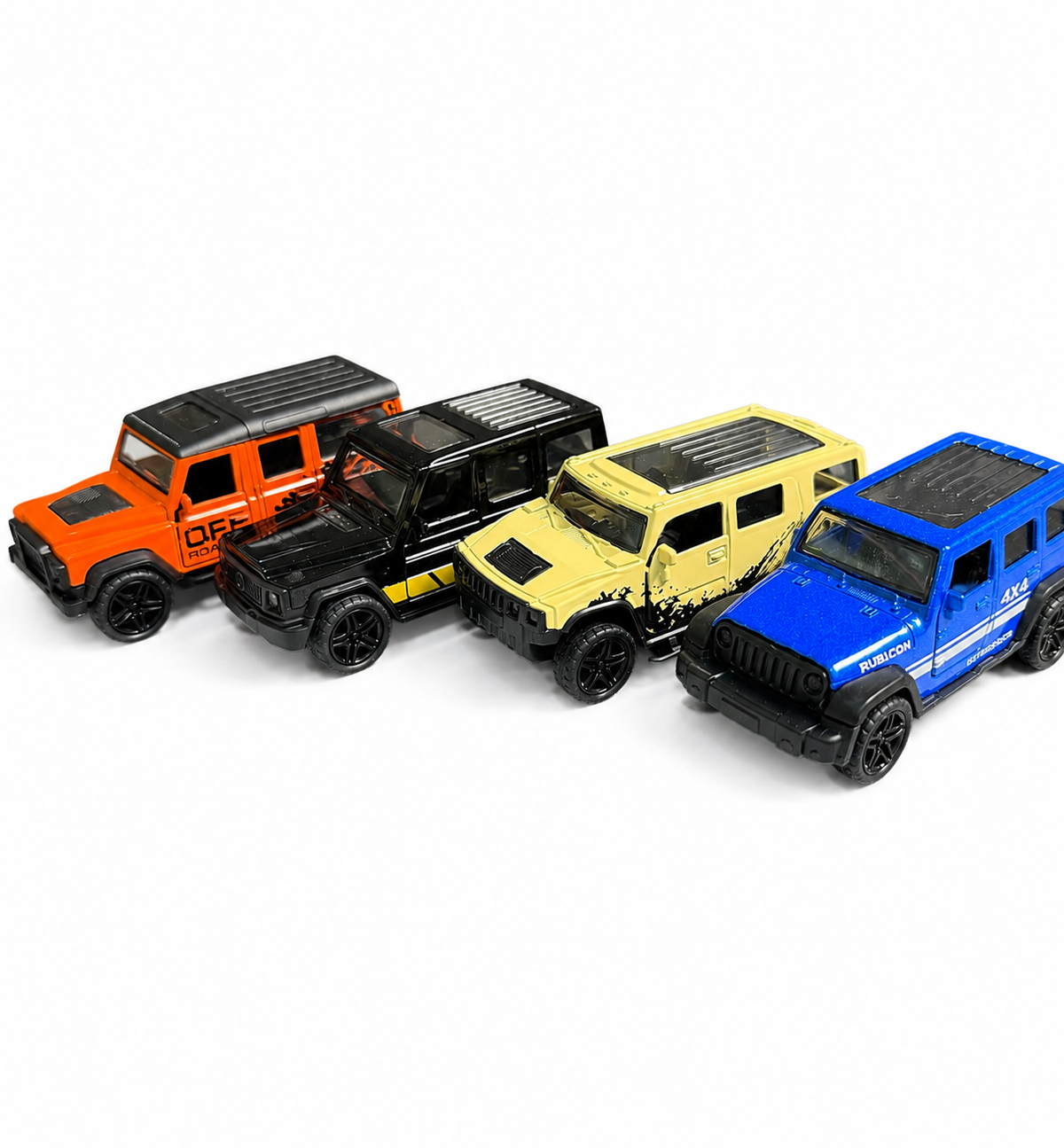 1:43 Scale Off-Road SUV Diecast Metal Cars – Pack of 4 | Pull Back | Openable Doors